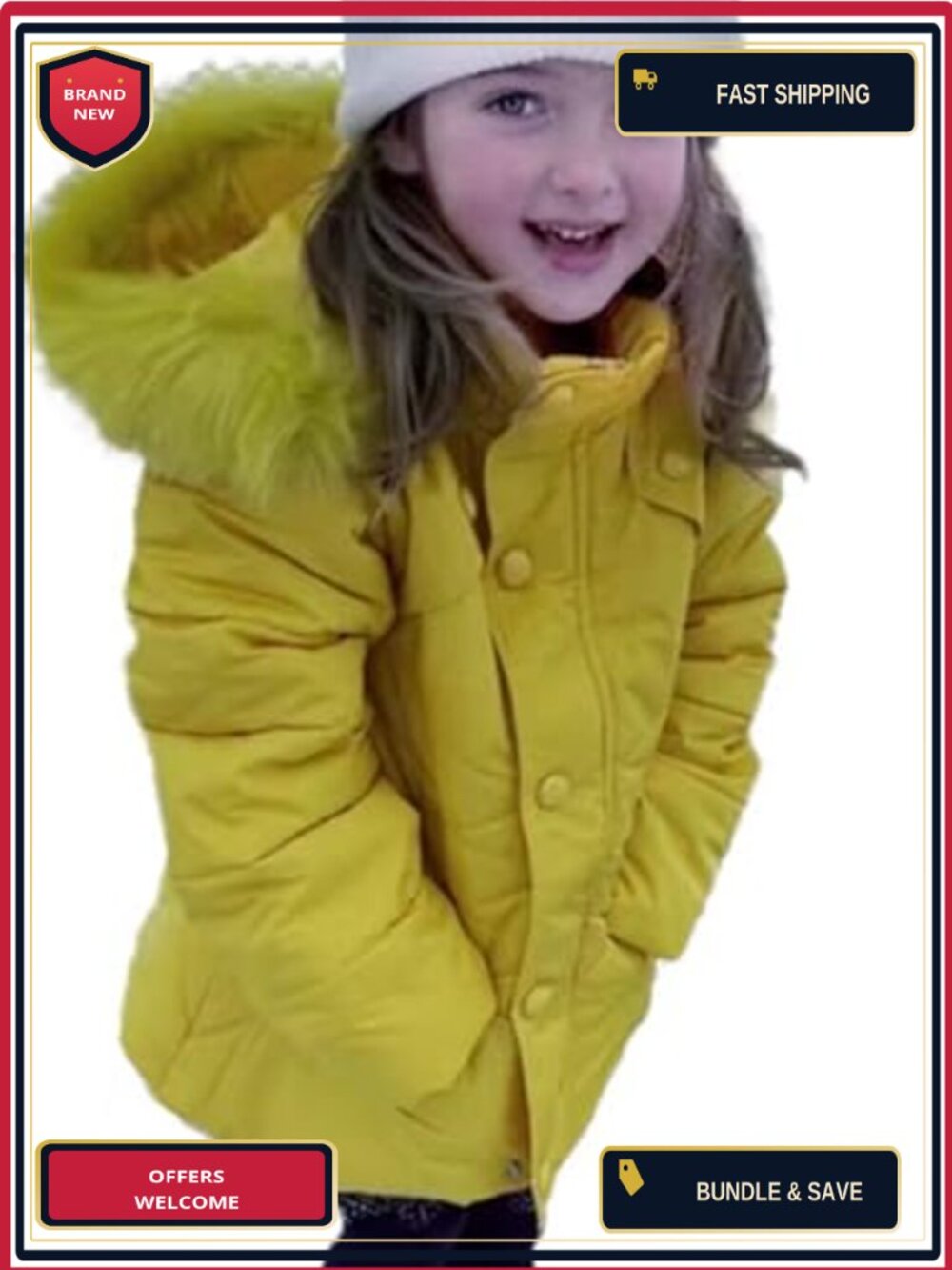 Kids Winter Parka Coat Faux Fur Hooded Puffer Jacket Insulated